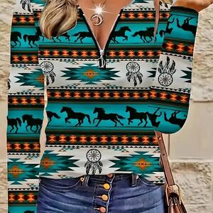 Blue and Black Fitted Graphic Polo Long Sleeve Tee